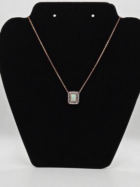 Rose Gold Opal Halo Pendant Necklace - Women's Jewelry